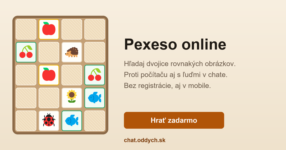 Pexeso online — plocha 4 × 5 kartičiek s odkrytými obrázkami jablka, ježka a slnečnice a nájdenými dvojicami čerešní a rybiek
