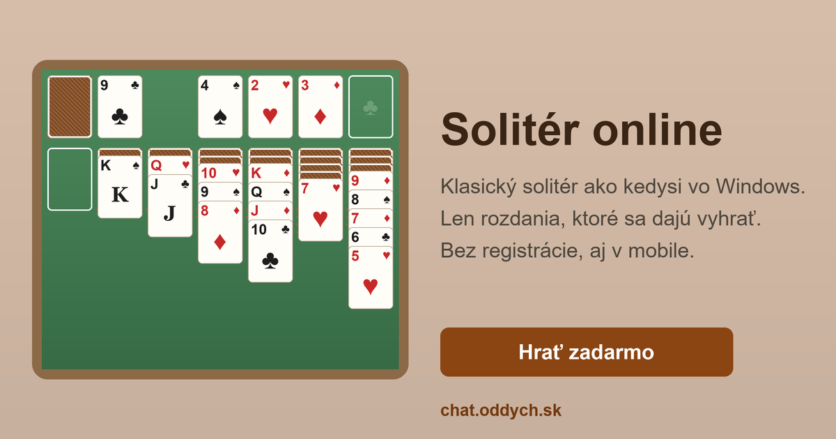 Solitér online — rozohraná hra Klondike na zelenom súkne, kôpky od esa a stĺpce kariet so striedaním farieb